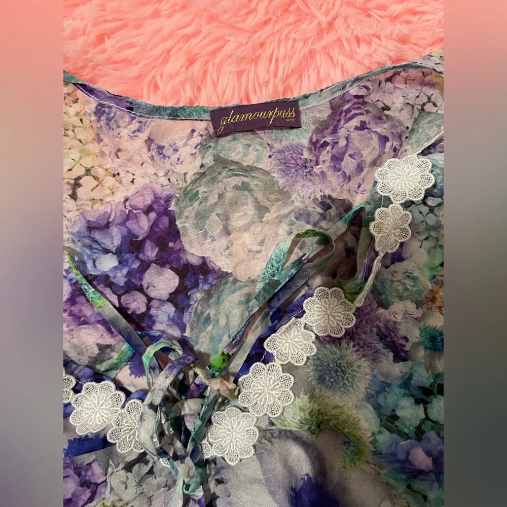 Glamourpuss NYC Floral Print Lightweight Blouse / Tunic Top m/l - Picture 2 of 4